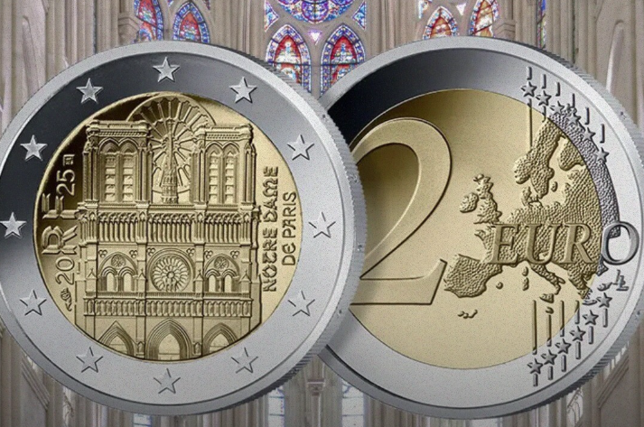 Ðồng 2 euro kỷ niệm nhà thờ Ðức Bà Paris hồi sinh
